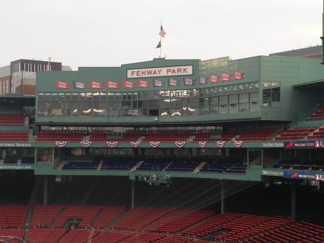 Scoreboard at Fenway Park, showing the years that Boston Red Sox won the World Series
